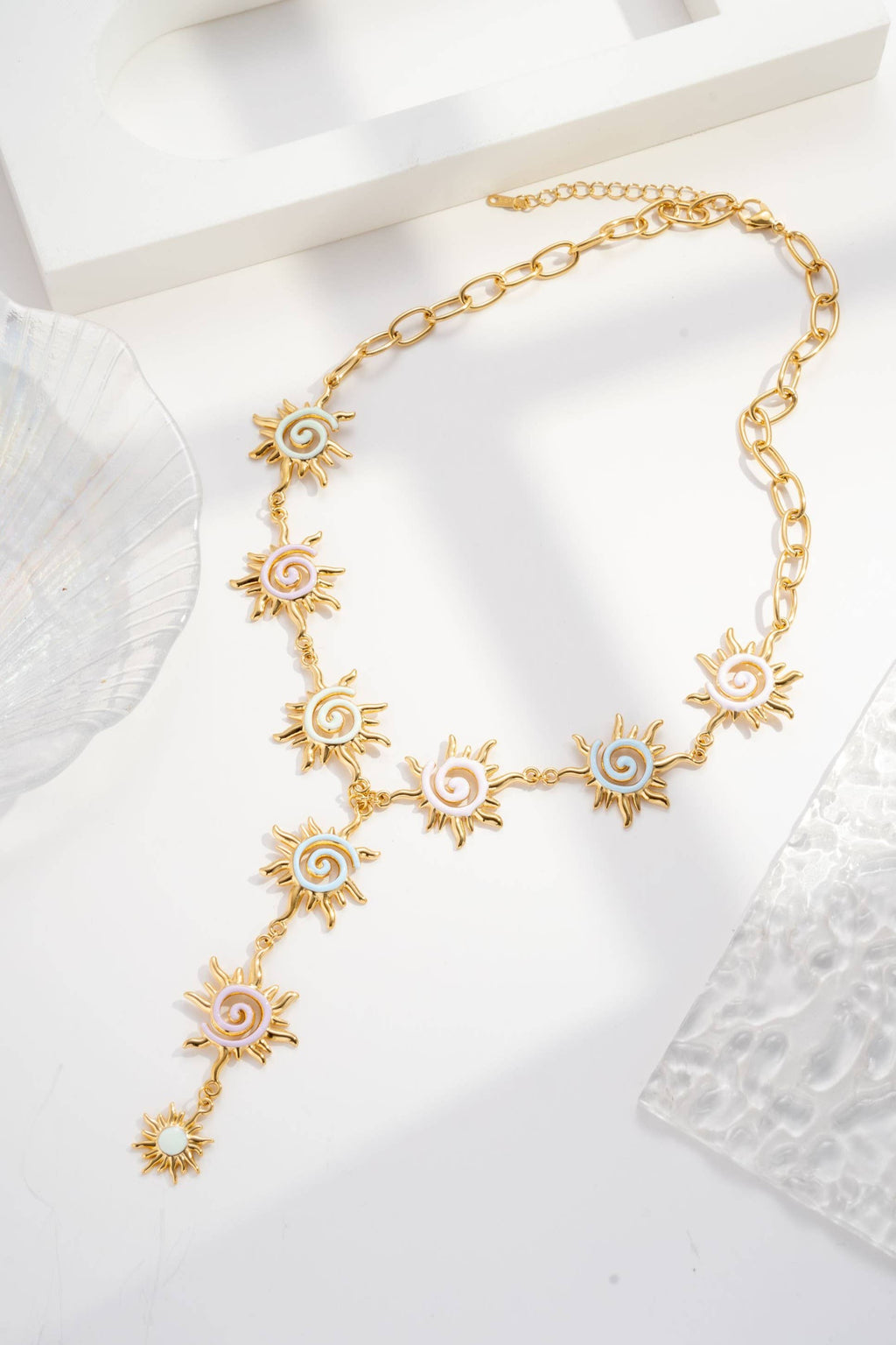 Collier Soleil Multicolore Émaillé en Acier Inoxydable