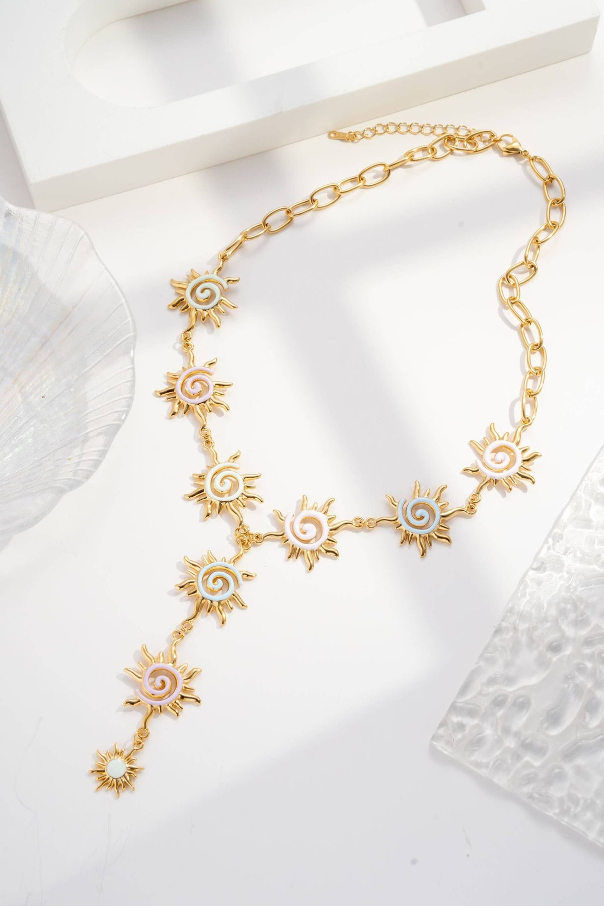 Collier Soleil Multicolore Émaillé en Acier Inoxydable