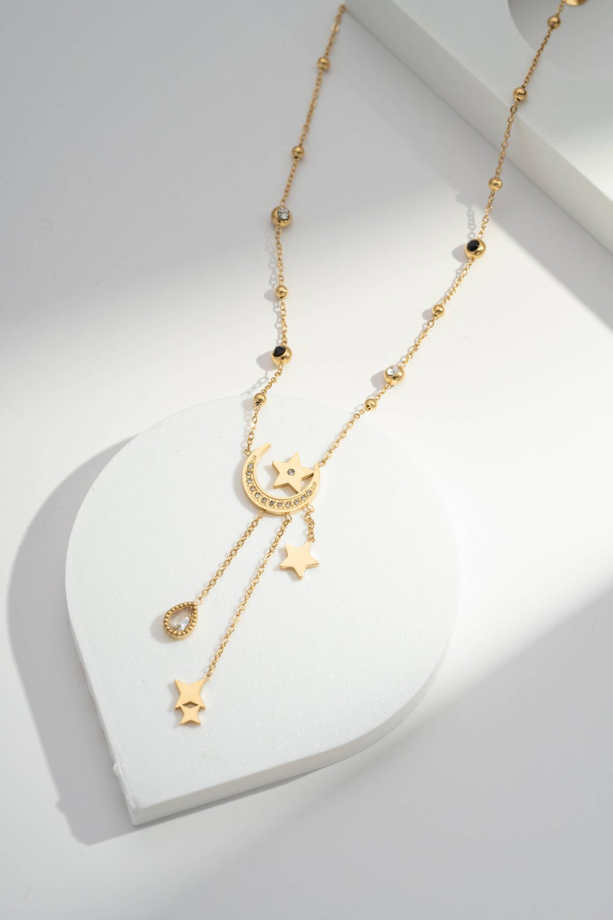 Collier doré céleste lune et étoiles en acier inoxydable