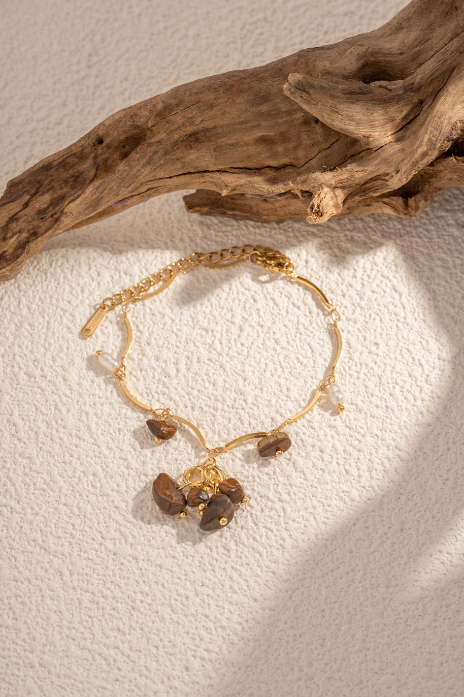 Parure Dorée 3 Pièces – Pierres Naturelles et Perles acier
