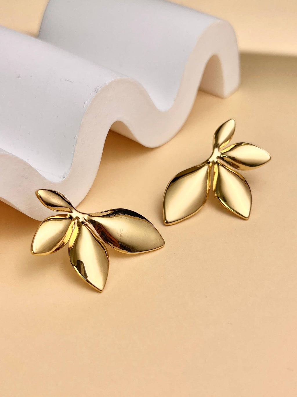 Boucles d’Oreilles Feuille Femme Acier Inoxydable Doré