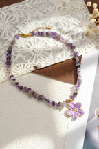 Collier pierre naturelle améthyste violettes pendentif fleur