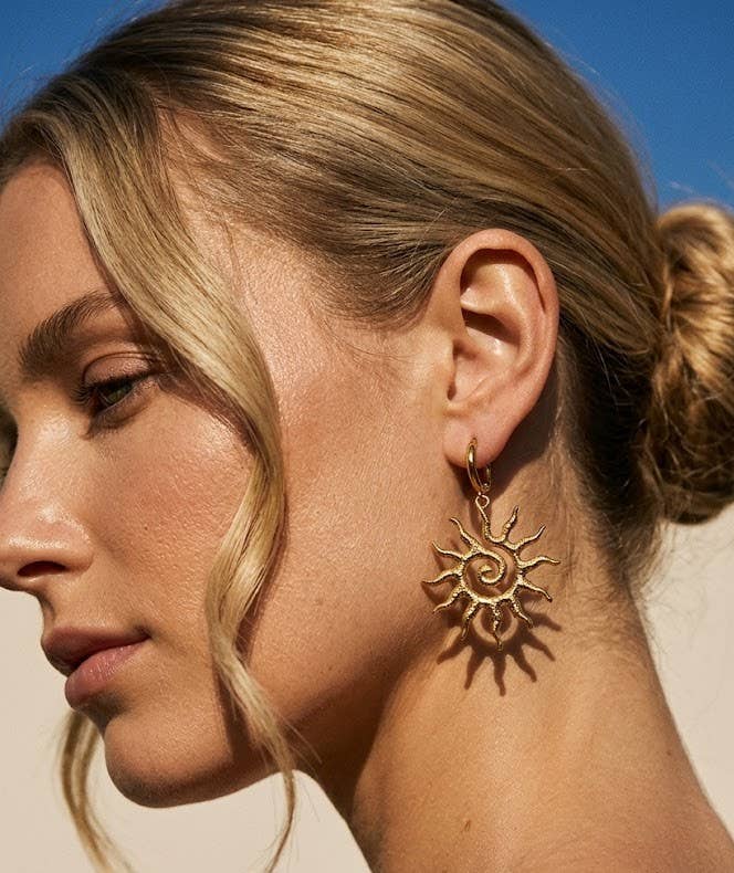 Boucles d’Oreilles Créoles Soleil Dorées Acier Inoxydable