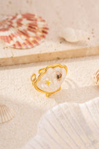 bagues coquillage résine nacrée doré été ajustables