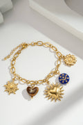 Bracelet doré acier inoxydable femme charms soleil cœur lune