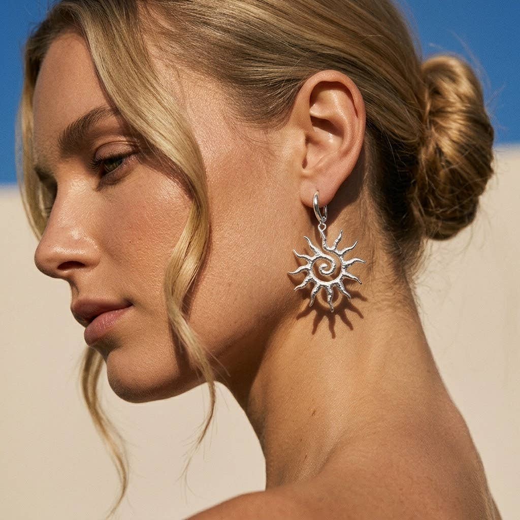 Boucles d’Oreilles Créoles Soleil Dorées Acier Inoxydable
