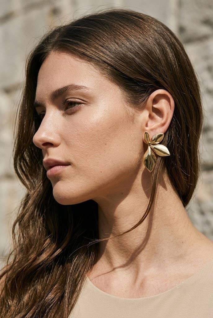 Boucles d’Oreilles Feuille Femme Acier Inoxydable Doré