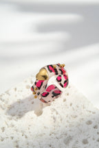 Bague résine cœur doré acier inoxydable colorée