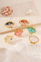 bagues coquillage résine nacrée doré été ajustables
