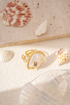 bagues coquillage résine nacrée doré été ajustables