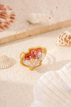 bagues coquillage résine nacrée doré été ajustables