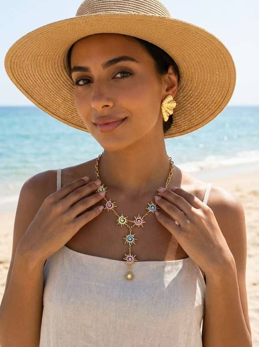 Collier Soleil Multicolore Émaillé en Acier Inoxydable