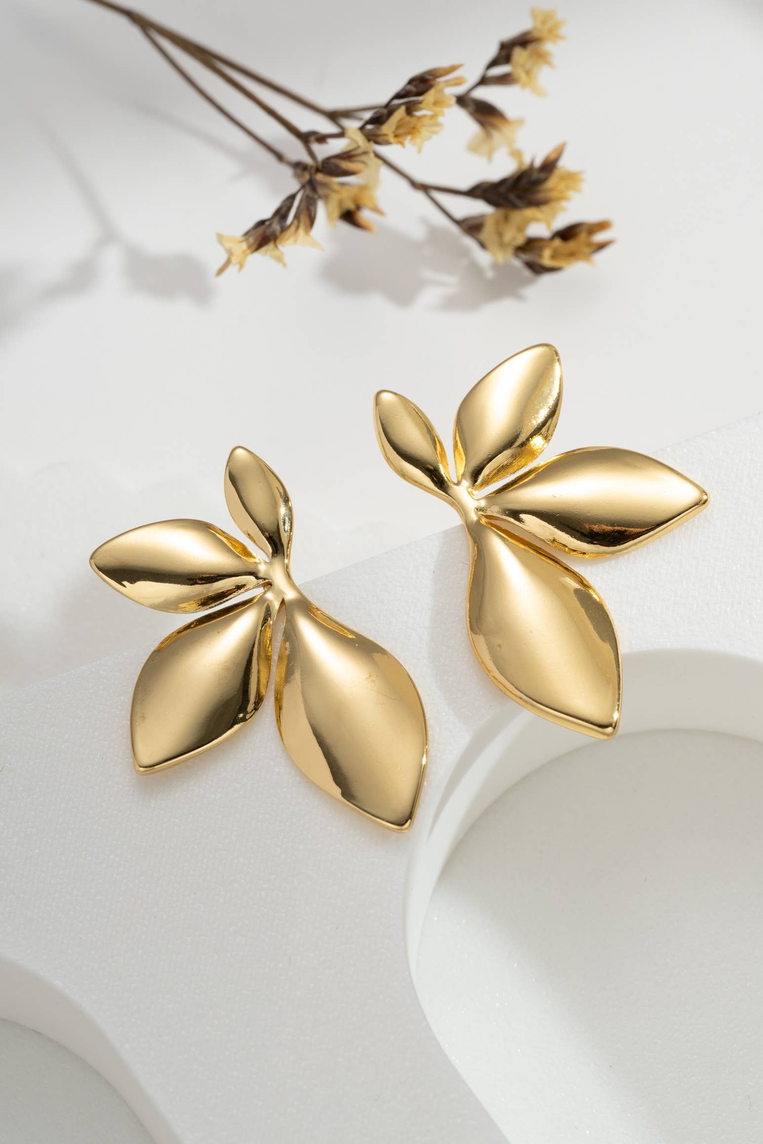 Boucles d’Oreilles Feuille Femme Acier Inoxydable Doré
