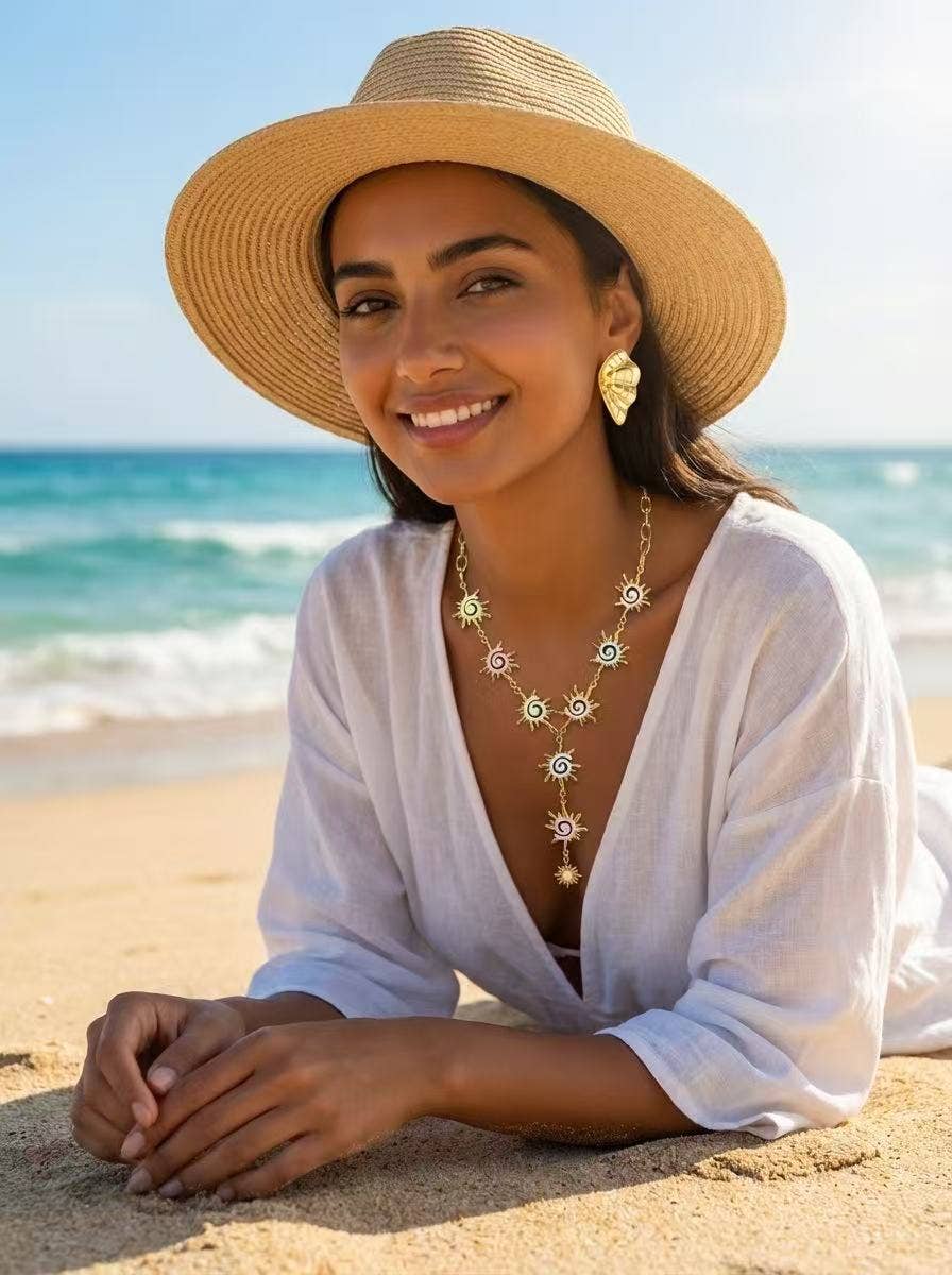 Collier Soleil Multicolore Émaillé en Acier Inoxydable