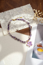Collier pierre naturelle améthyste violettes pendentif fleur