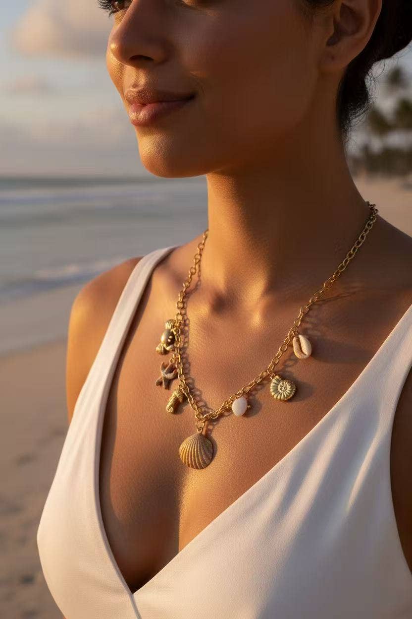 Collier en acier inoxydable à breloques  coquillages