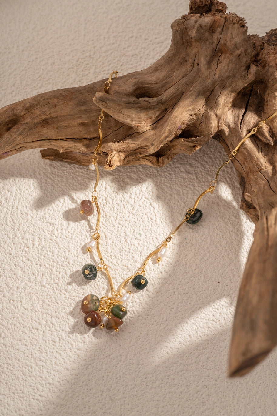 Parure Dorée 3 Pièces – Pierres Naturelles et Perles acier