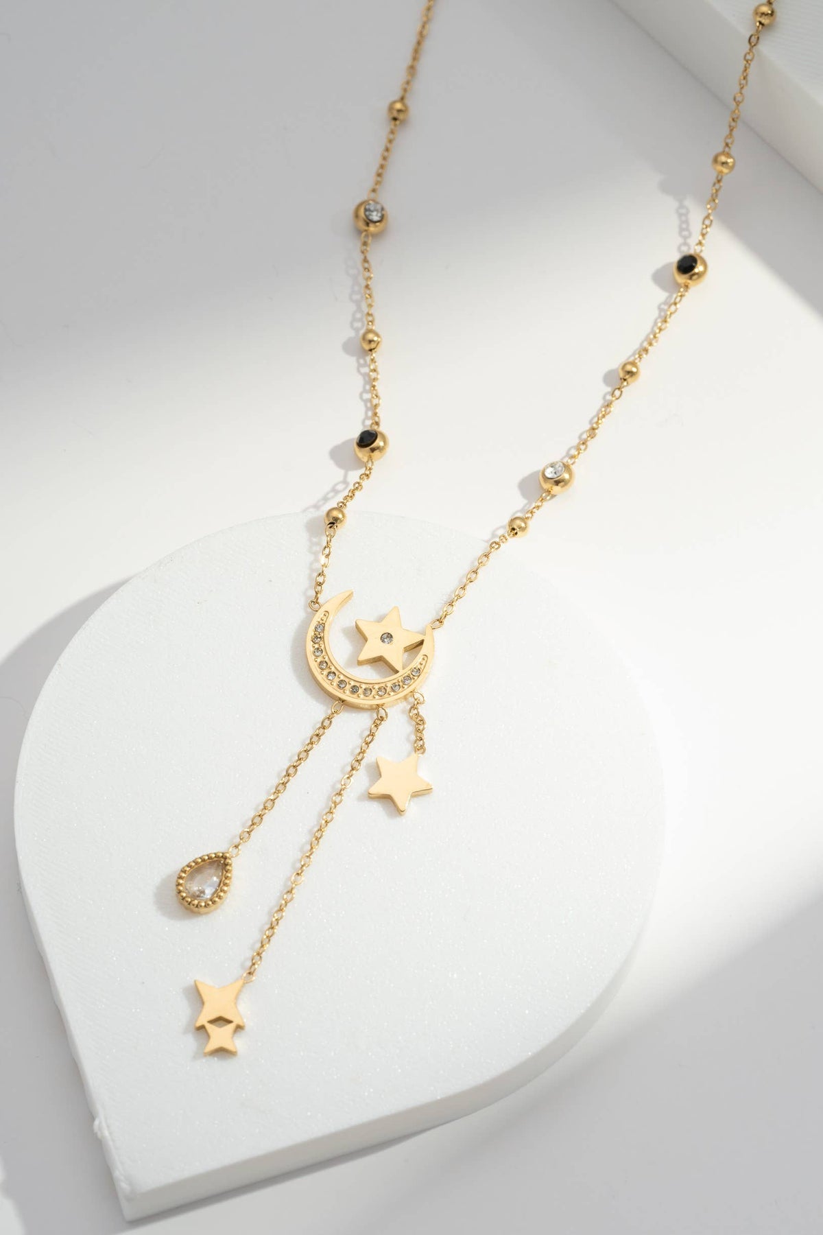 Collier doré céleste lune et étoiles en acier inoxydable