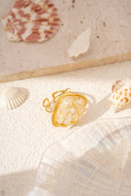 bagues coquillage résine nacrée doré été ajustables