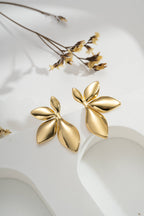 Boucles d’Oreilles Feuille Femme Acier Inoxydable Doré
