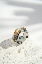Bague résine cœur doré acier inoxydable colorée