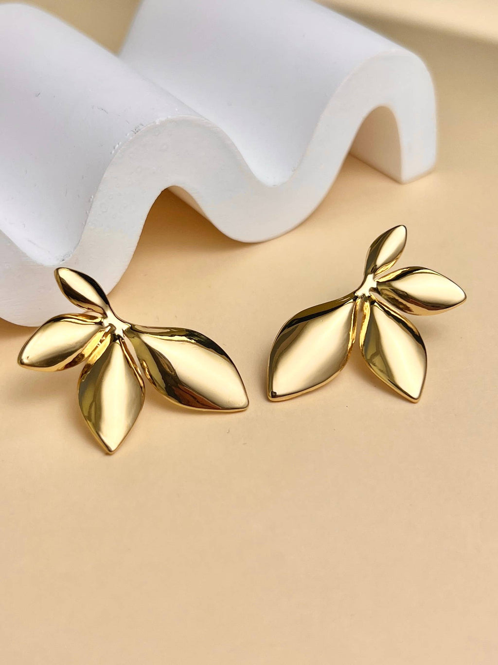 Boucles d’Oreilles Feuille Femme Acier Inoxydable Doré