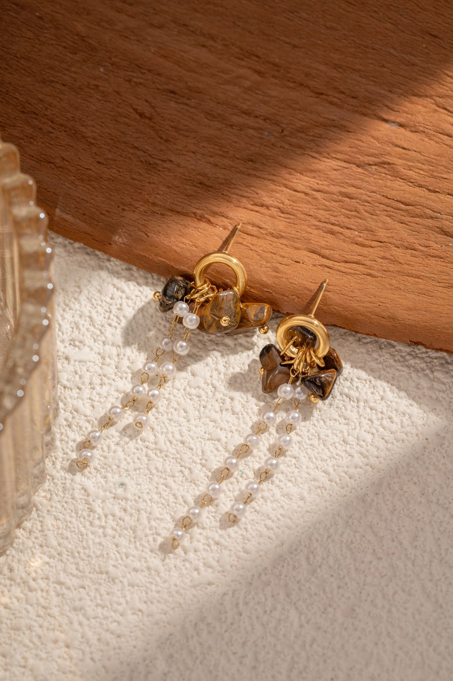Parure Dorée 3 Pièces – Pierres Naturelles et Perles acier