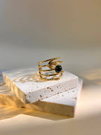 Bague en acier inoxydable multi rangé en pierre réglable