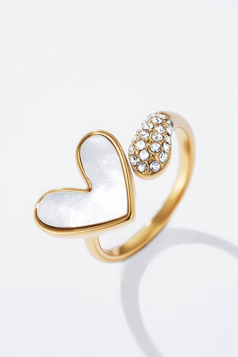 Bague cœur avec strasse en acier inoxydable 424CA57