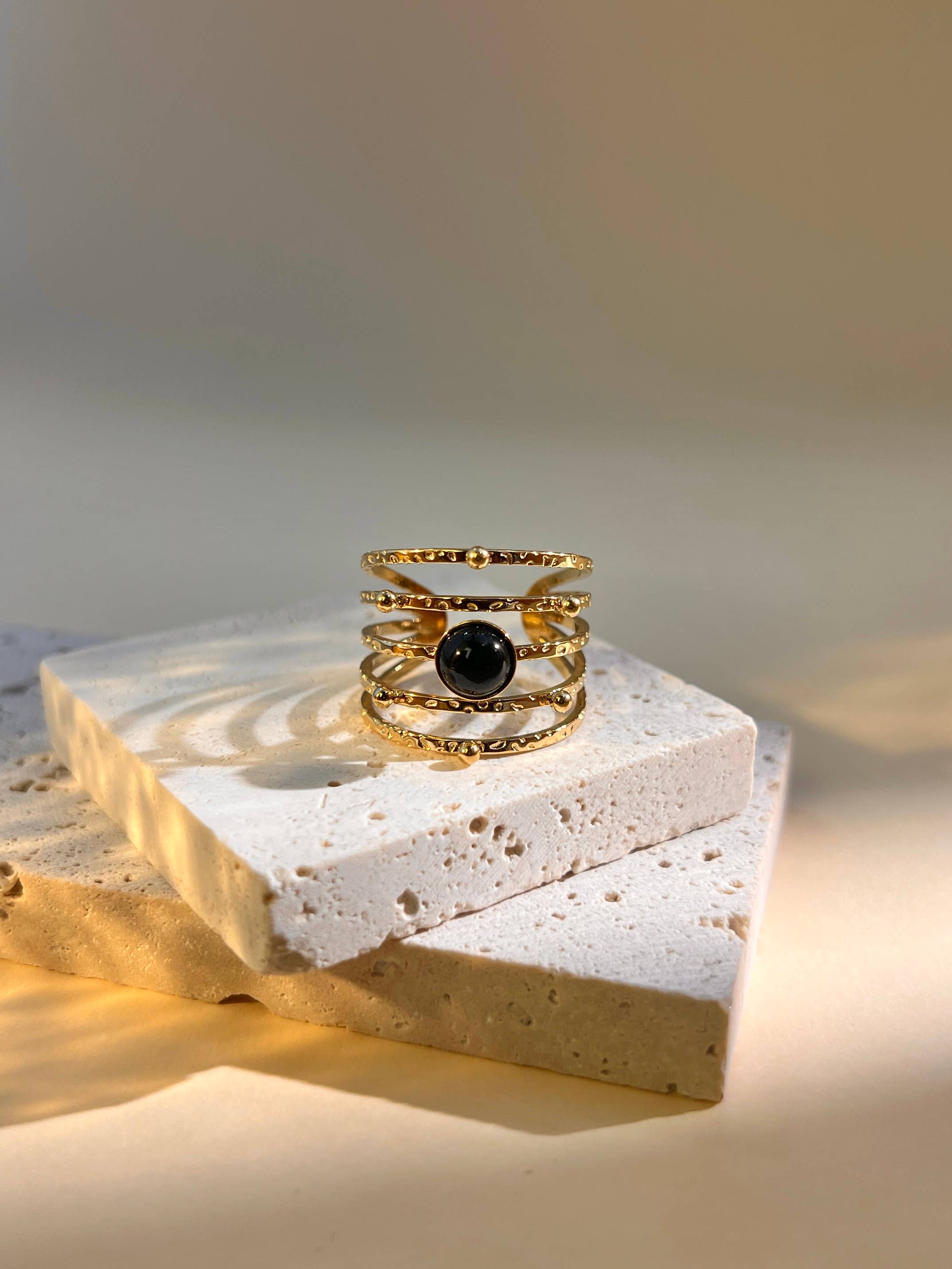 Bague en acier inoxydable multi rangé en pierre réglable