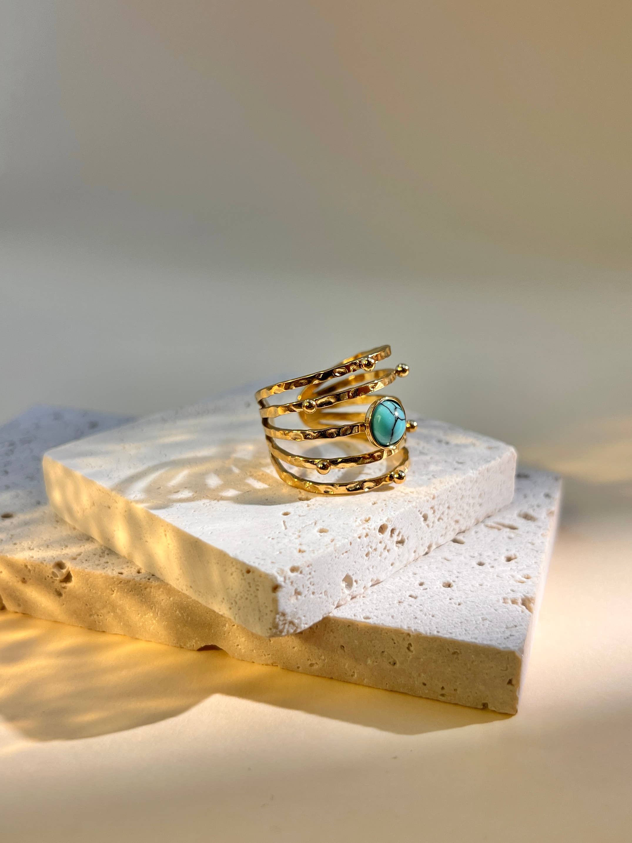 Bague en acier inoxydable multi rangé en pierre réglable