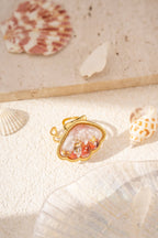 bagues coquillage résine nacrée doré été ajustables